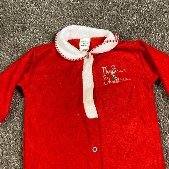 Vintage 1980s Trimfit “My First Christmas” Red Terry One Piece Outfit USA - Picture 9 of 12